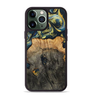 iPhone 13 Pro Max Wood+Resin Phone Case - Eduardo (Teal & Gold, 720907)