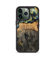 iPhone 13 Pro Wood+Resin Phone Case - Eduardo (Teal & Gold, 720907)