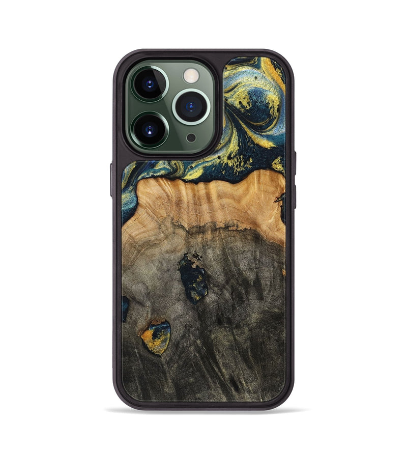 iPhone 13 Pro Wood+Resin Phone Case - Eduardo (Teal & Gold, 720907)