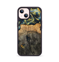 iPhone 14 Wood+Resin Phone Case - Eduardo (Teal & Gold, 720907)