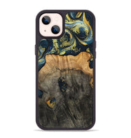 iPhone 14 Plus Wood+Resin Phone Case - Eduardo (Teal & Gold, 720907)