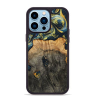 iPhone 14 Pro Max Wood+Resin Phone Case - Eduardo (Teal & Gold, 720907)