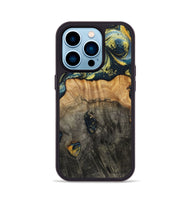 iPhone 14 Pro Wood+Resin Phone Case - Eduardo (Teal & Gold, 720907)