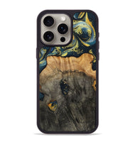 iPhone 15 Pro Max Wood+Resin Phone Case - Eduardo (Teal & Gold, 720907)