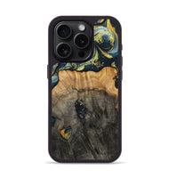 iPhone 15 Pro Wood+Resin Phone Case - Eduardo (Teal & Gold, 720907)