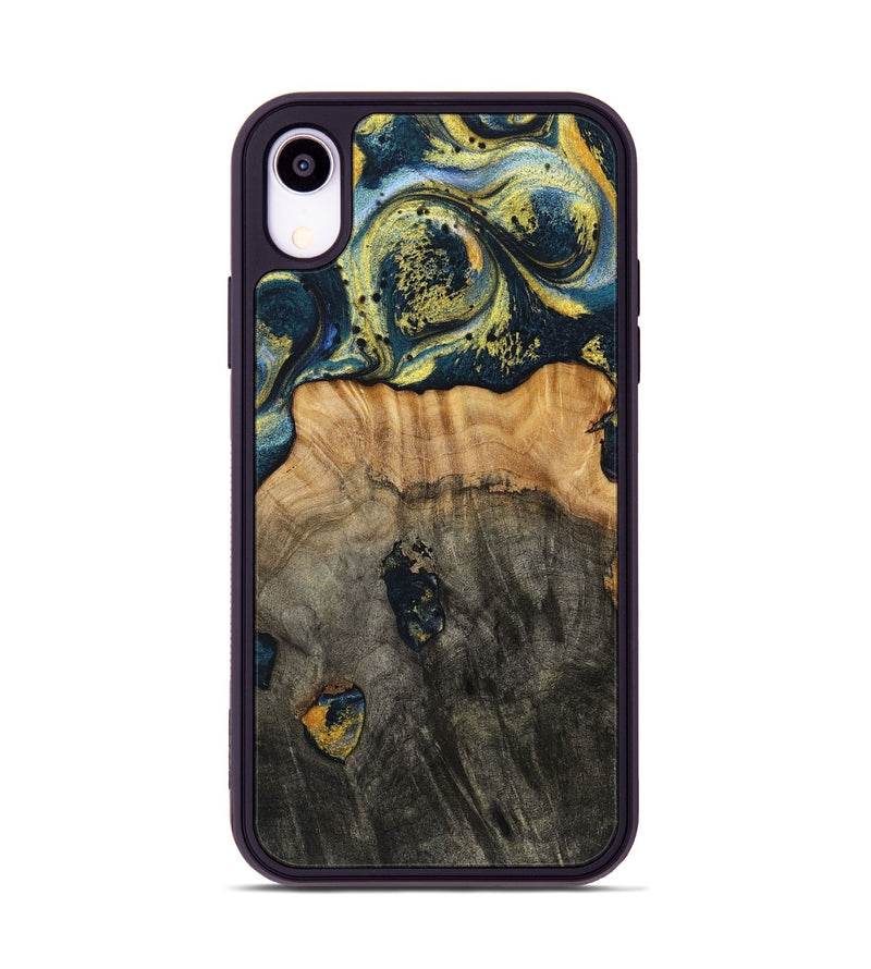 iPhone Xr Wood+Resin Phone Case - Eduardo (Teal & Gold, 720907)