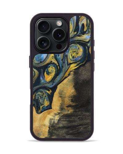 iPhone 16 Pro Wood+Resin Phone Case - Elizabeth (Teal & Gold, 720917)