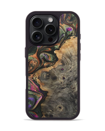 iPhone 16 Pro Wood+Resin Phone Case - Dayanara (Teal & Gold, 720983)