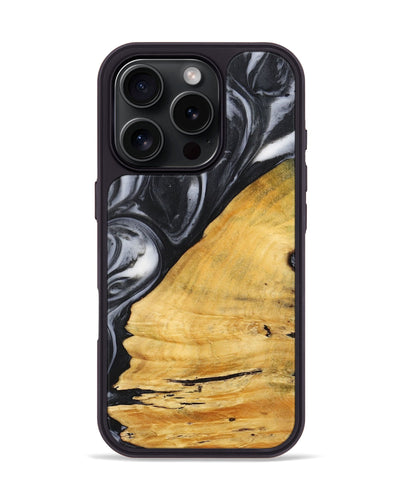 iPhone 16 Pro Wood+Resin Phone Case - Angelica (Black & White, 721024)