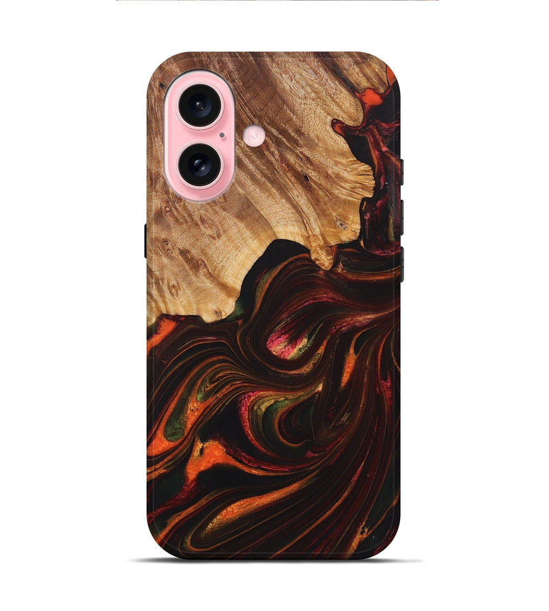 iPhone 16 Wood+Resin Live Edge Phone Case - Lula (Red, 721027)