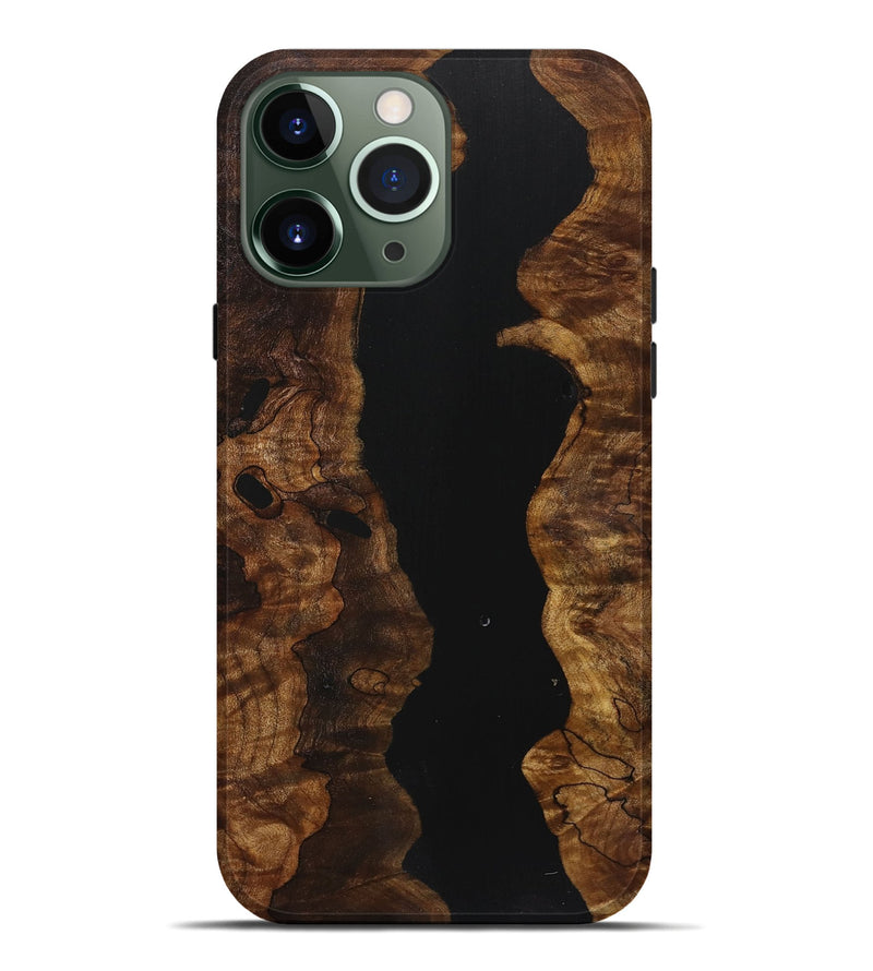 iPhone 13 Pro Max Wood+Resin Live Edge Phone Case - Tameka (Pure Black, 721040)