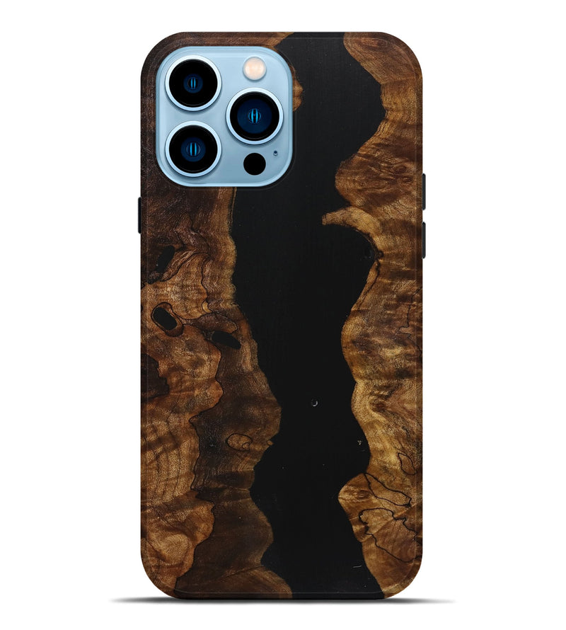 iPhone 14 Pro Max Wood+Resin Live Edge Phone Case - Tameka (Pure Black, 721040)