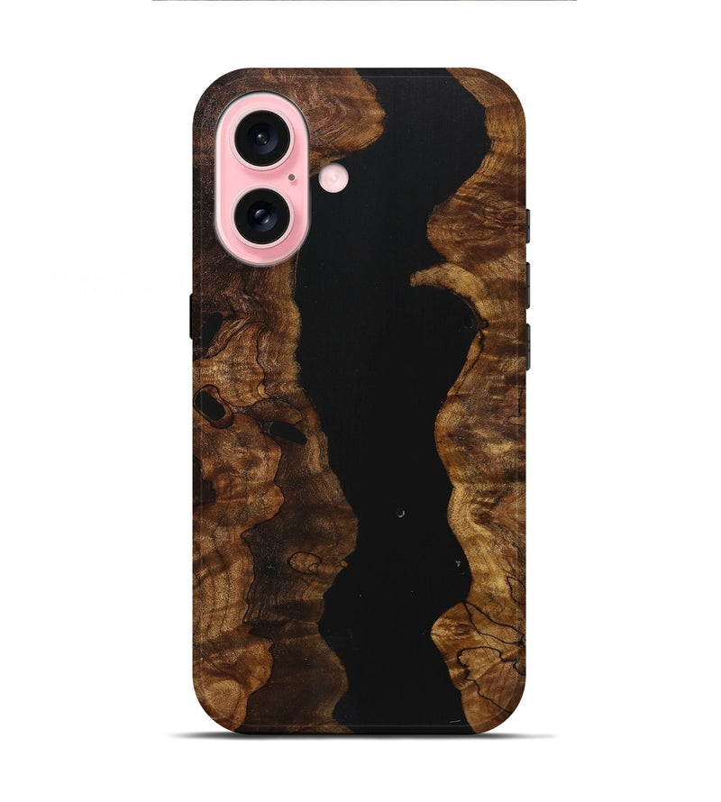 iPhone 16 Wood+Resin Live Edge Phone Case - Tameka (Pure Black, 721040)