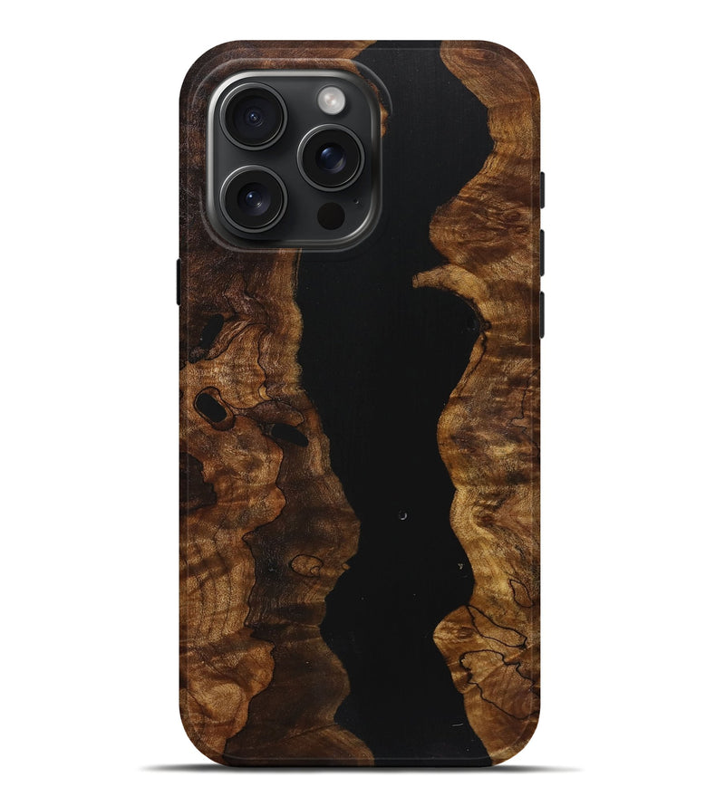 iPhone 16 Pro Max Wood+Resin Live Edge Phone Case - Tameka (Pure Black, 721040)