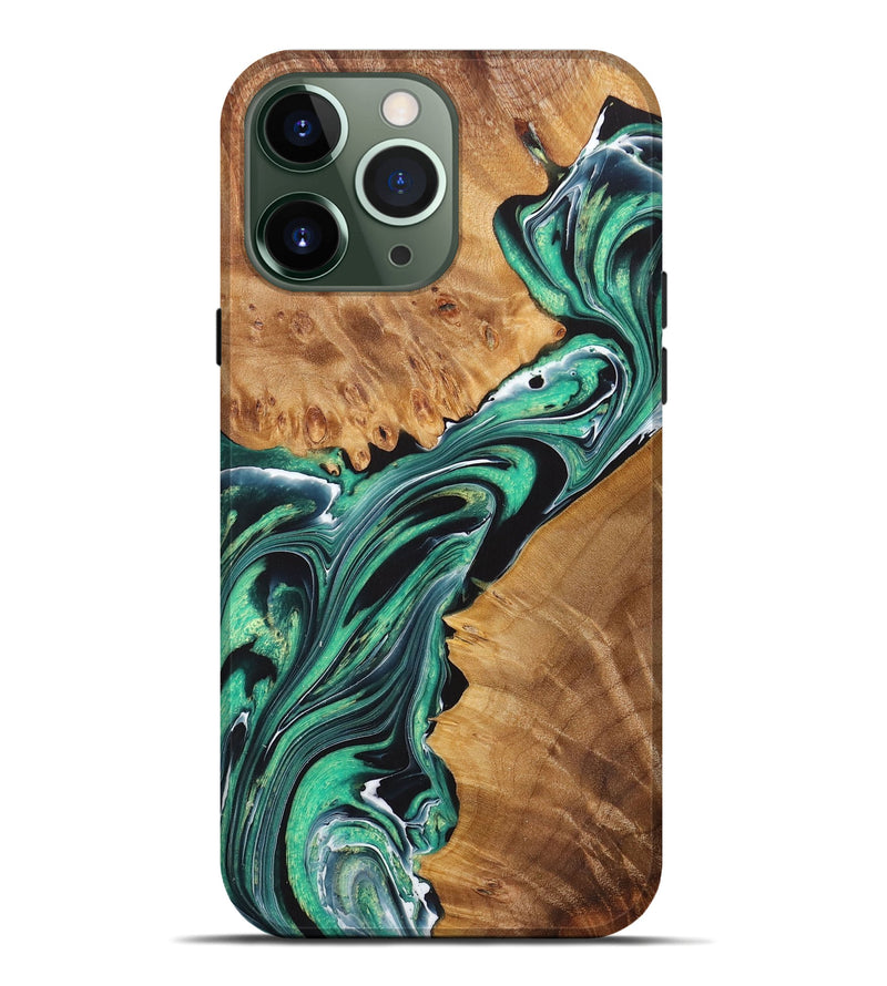 iPhone 13 Pro Max Wood+Resin Live Edge Phone Case - Amiyah (Green, 721054)