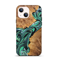 iPhone 14 Wood+Resin Live Edge Phone Case - Amiyah (Green, 721054)