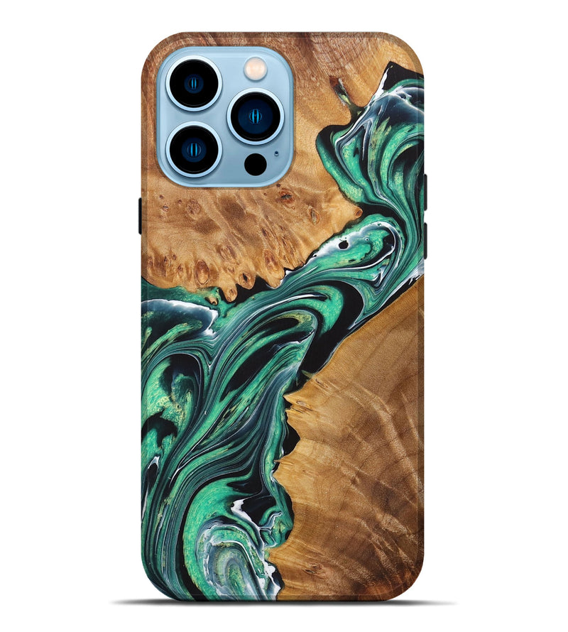 iPhone 14 Pro Max Wood+Resin Live Edge Phone Case - Amiyah (Green, 721054)