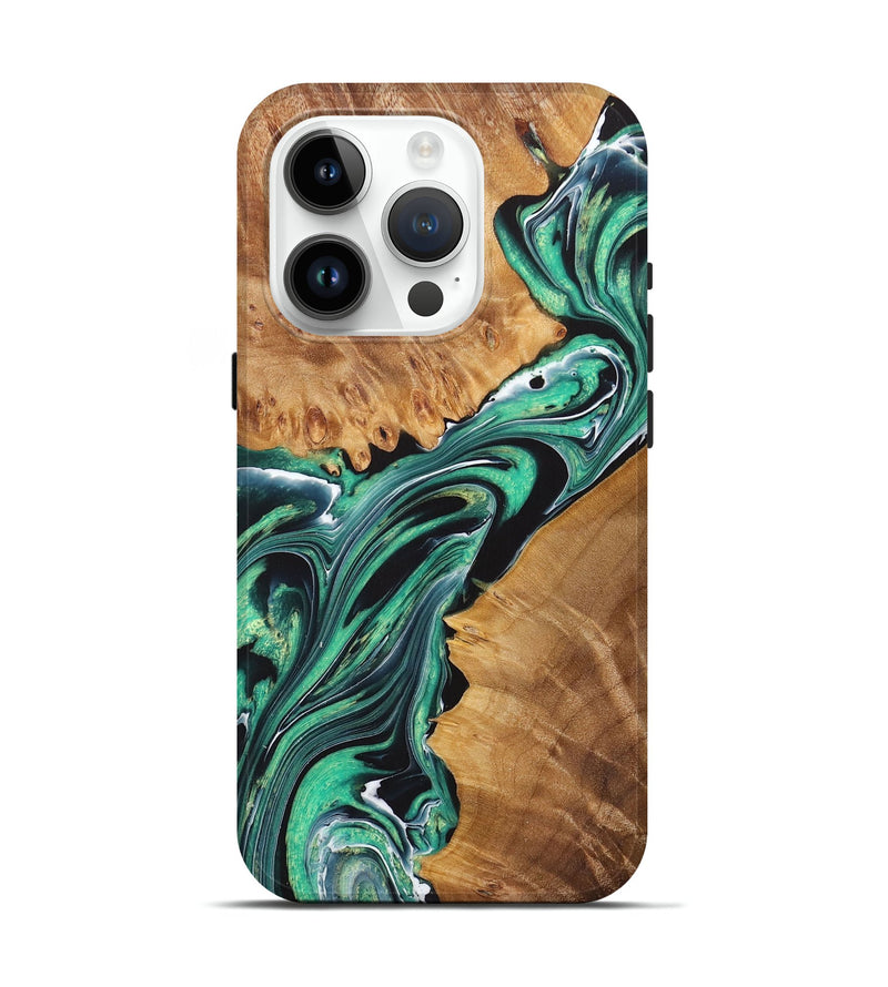 iPhone 15 Pro Wood+Resin Live Edge Phone Case - Amiyah (Green, 721054)