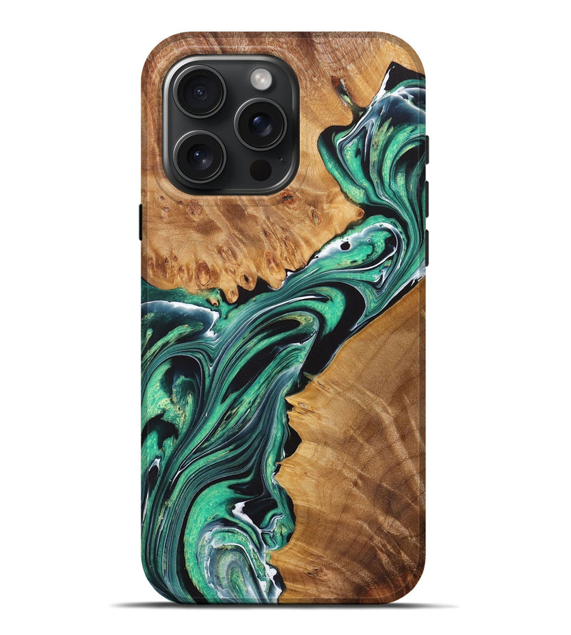 iPhone 16 Pro Max Wood+Resin Live Edge Phone Case - Amiyah (Green, 721054)