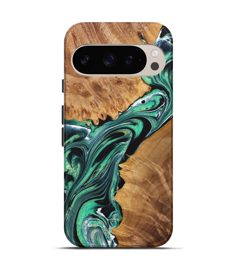 Pixel 9 Wood+Resin Live Edge Phone Case - Amiyah (Green, 721054)