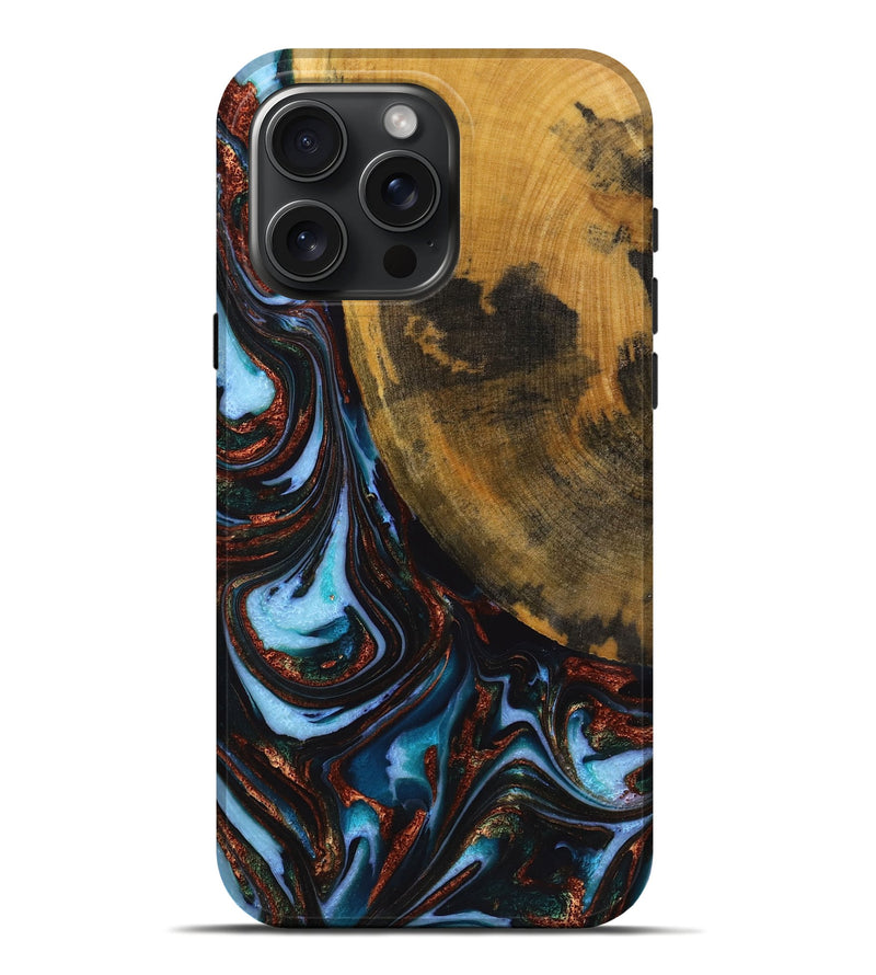 iPhone 16 Pro Max Wood+Resin Live Edge Phone Case - Lila (Teal & Gold, 721064)