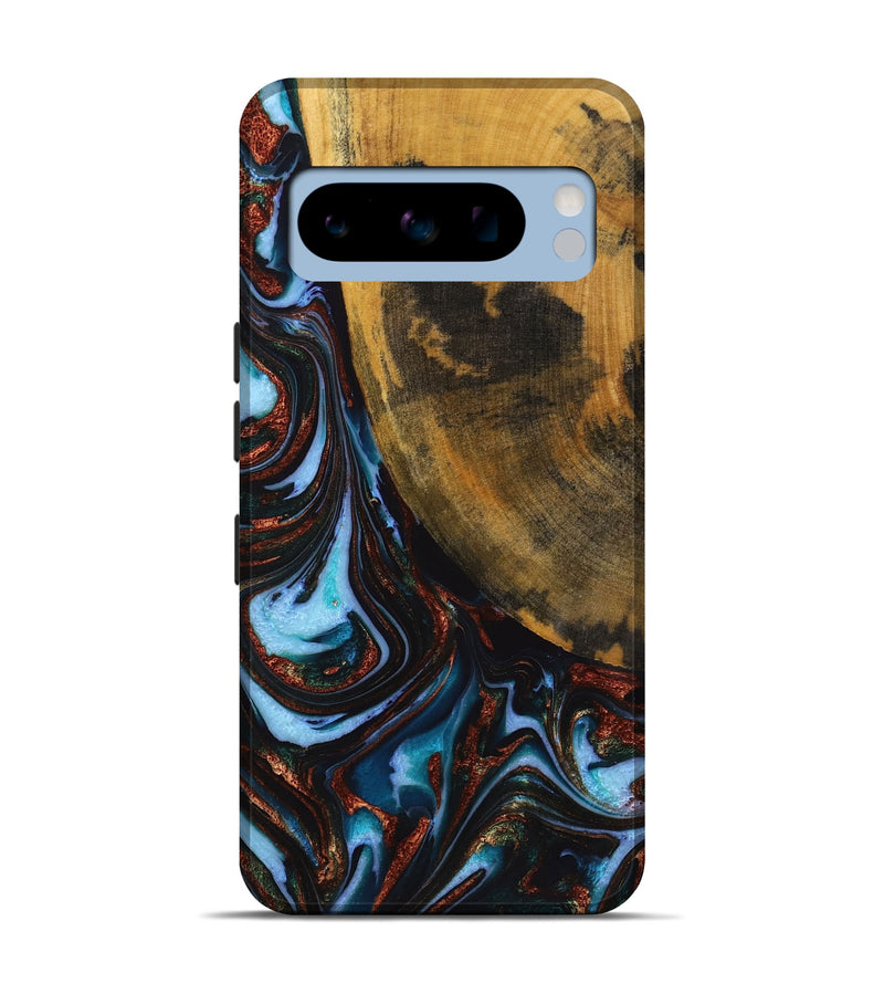 Pixel 8 Pro Wood+Resin Live Edge Phone Case - Lila (Teal & Gold, 721064)