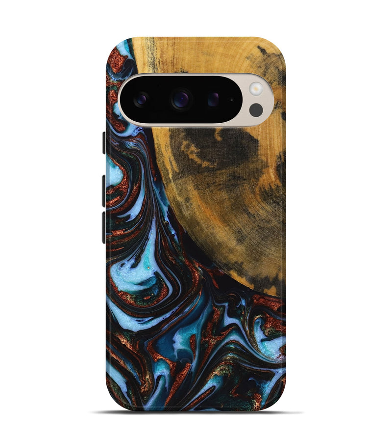 Pixel 9 Wood+Resin Live Edge Phone Case - Lila (Teal & Gold, 721064)