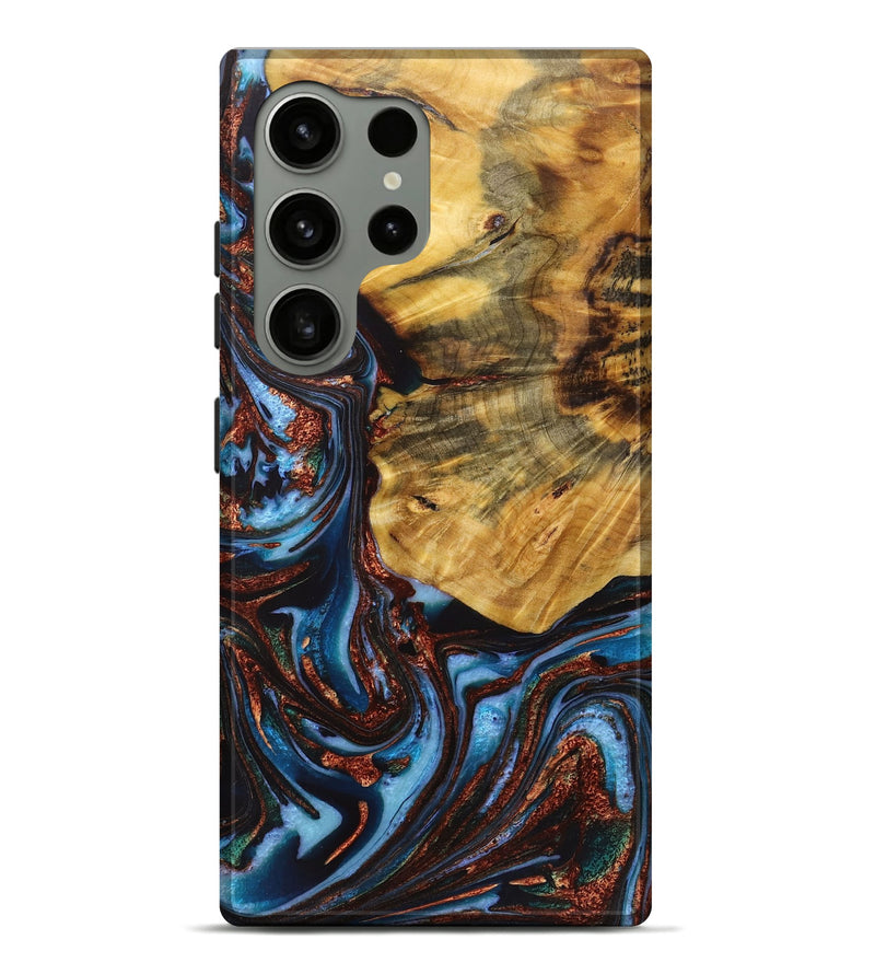 Galaxy S24 Ultra Wood+Resin Live Edge Phone Case - Shaun (Teal & Gold, 721065)