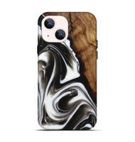 iPhone 14 Wood+Resin Live Edge Phone Case - Courtney (Black & White, 721068)