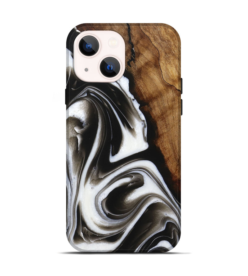 iPhone 14 Wood+Resin Live Edge Phone Case - Courtney (Black & White, 721068)