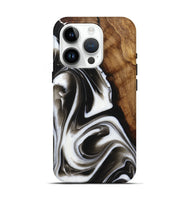 iPhone 15 Pro Wood+Resin Live Edge Phone Case - Courtney (Black & White, 721068)