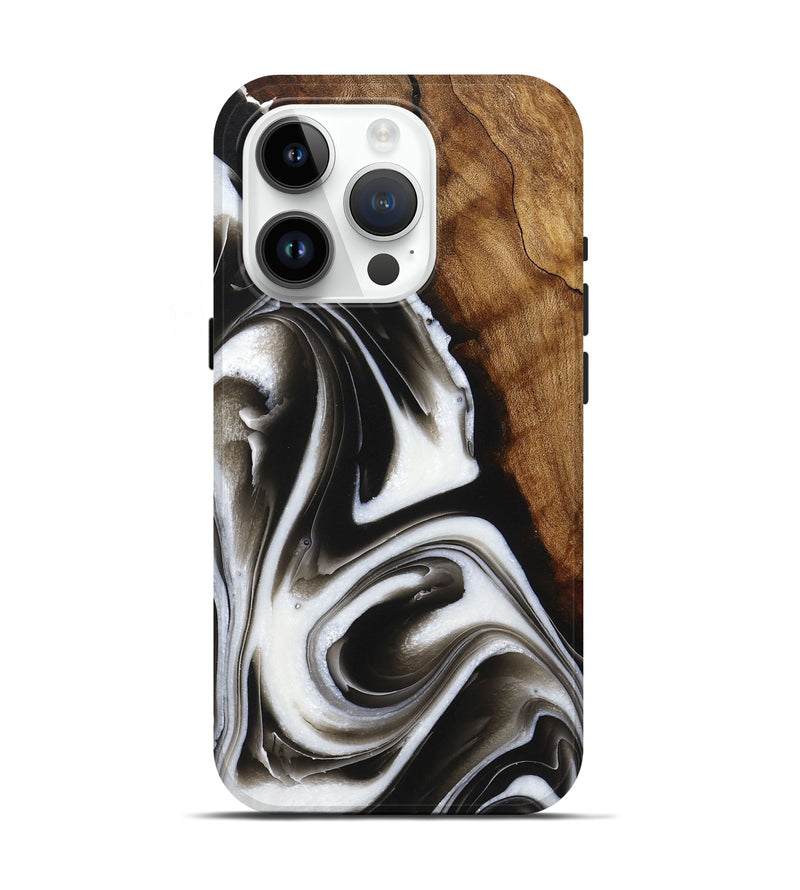 iPhone 15 Pro Wood+Resin Live Edge Phone Case - Courtney (Black & White, 721068)