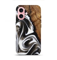 iPhone 16 Wood+Resin Live Edge Phone Case - Courtney (Black & White, 721068)