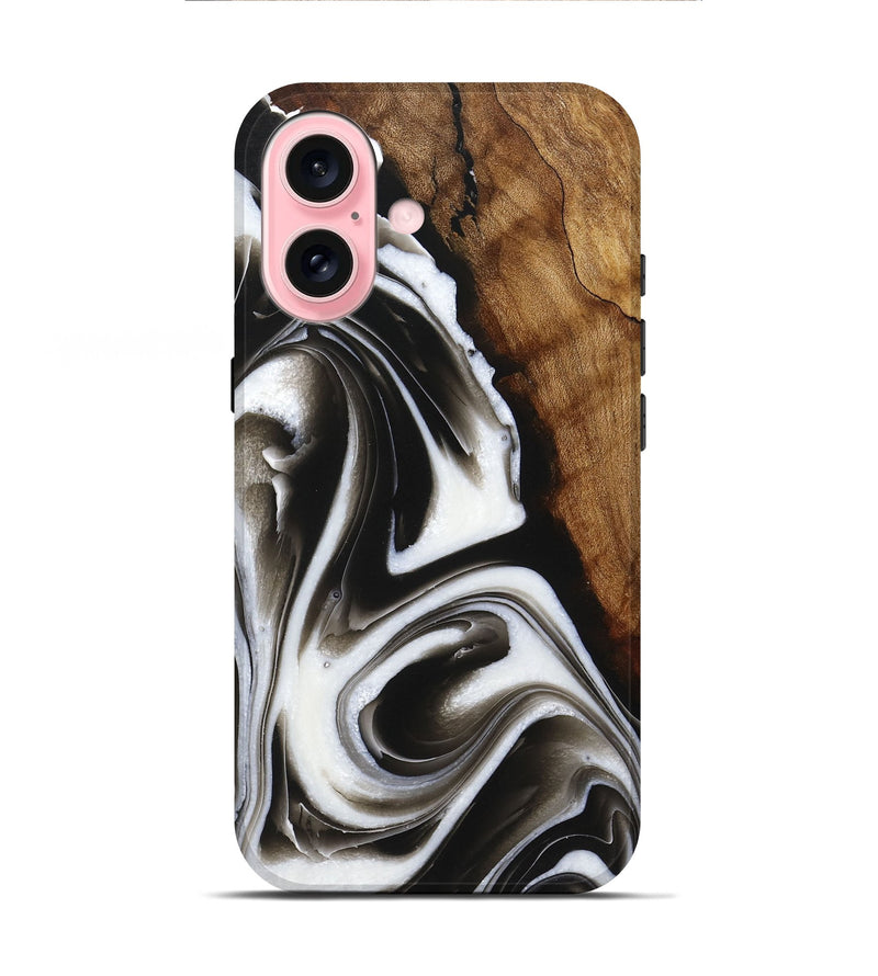 iPhone 16 Wood+Resin Live Edge Phone Case - Courtney (Black & White, 721068)