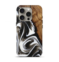 iPhone 16 Pro Wood+Resin Live Edge Phone Case - Courtney (Black & White, 721068)