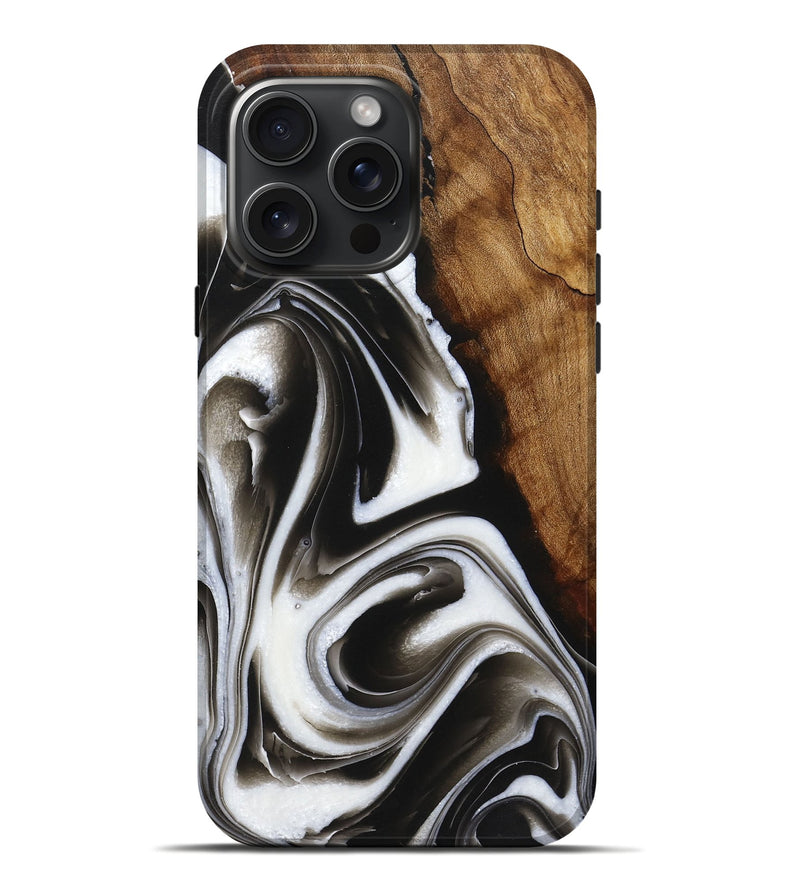 iPhone 16 Pro Max Wood+Resin Live Edge Phone Case - Courtney (Black & White, 721068)