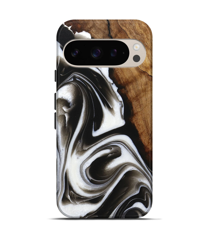 Pixel 9 Wood+Resin Live Edge Phone Case - Courtney (Black & White, 721068)