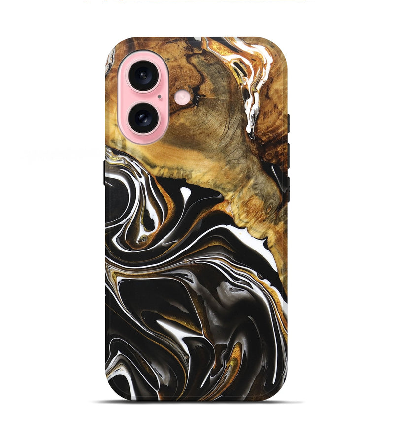 iPhone 16 Wood+Resin Live Edge Phone Case - Maddox (Black & White, 721070)