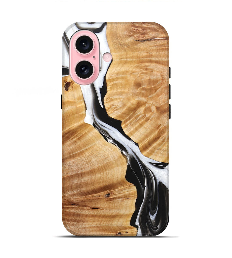 iPhone 16 Wood+Resin Live Edge Phone Case - Taryn (Black & White, 721071)