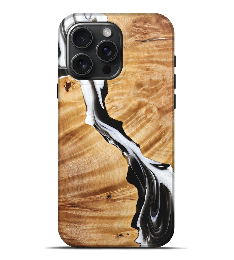 iPhone 16 Pro Max Wood+Resin Live Edge Phone Case - Taryn (Black & White, 721071)