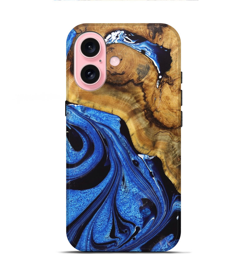 iPhone 16 Wood+Resin Live Edge Phone Case - Staci (Blue, 721075)