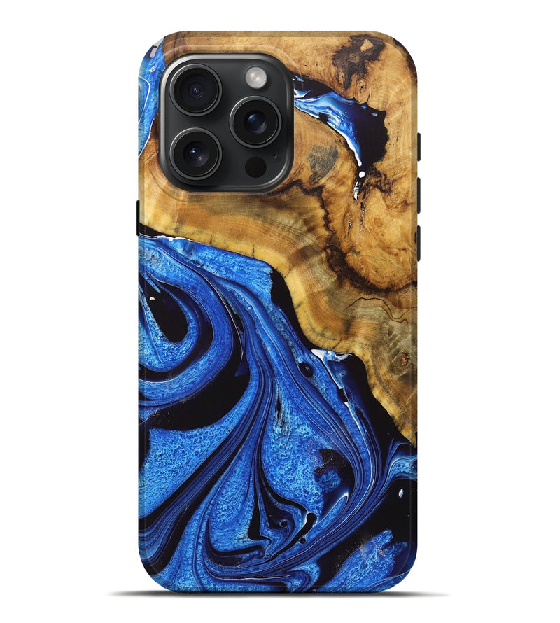 iPhone 16 Pro Max Wood+Resin Live Edge Phone Case - Staci (Blue, 721075)