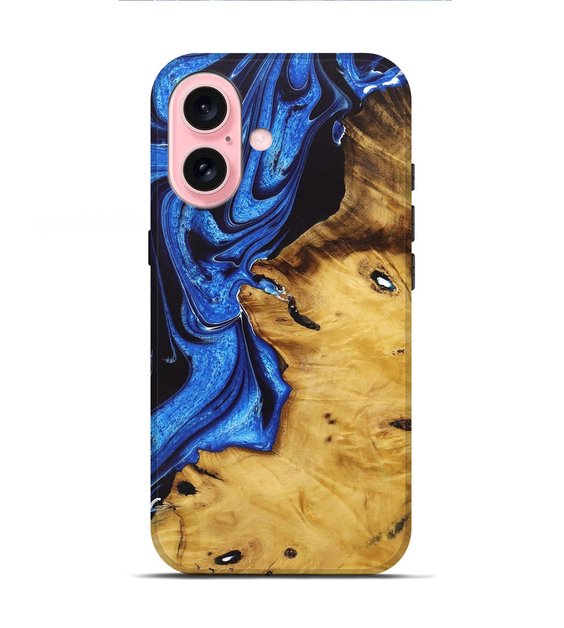 iPhone 16 Wood+Resin Live Edge Phone Case - Marian (Blue, 721076)