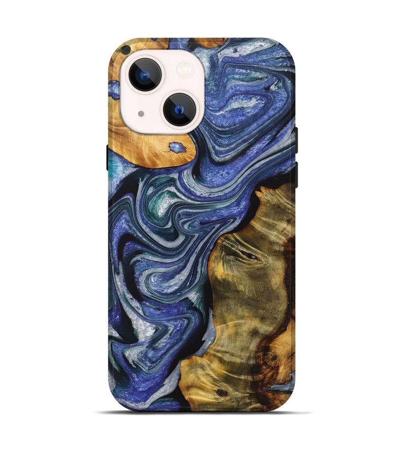 iPhone 14 Wood+Resin Live Edge Phone Case - Bernadette (Blue, 721077)