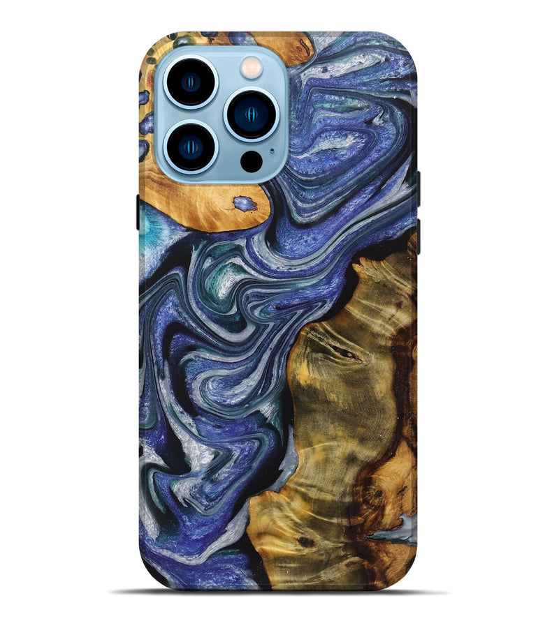 iPhone 14 Pro Max Wood+Resin Live Edge Phone Case - Bernadette (Blue, 721077)