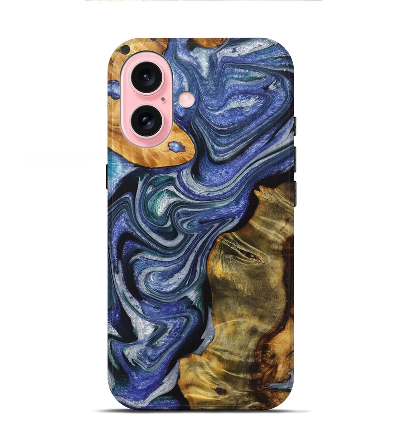 iPhone 16 Wood+Resin Live Edge Phone Case - Bernadette (Blue, 721077)