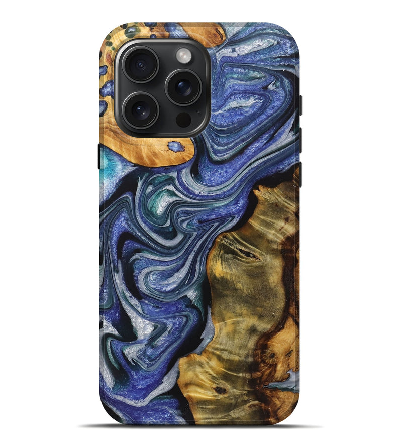 iPhone 16 Pro Max Wood+Resin Live Edge Phone Case - Bernadette (Blue, 721077)