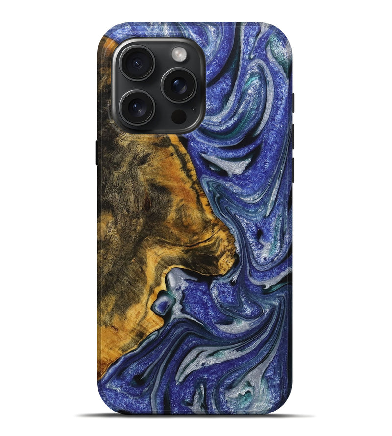 iPhone 16 Pro Max Wood+Resin Live Edge Phone Case - Muhammad (Blue, 721079)