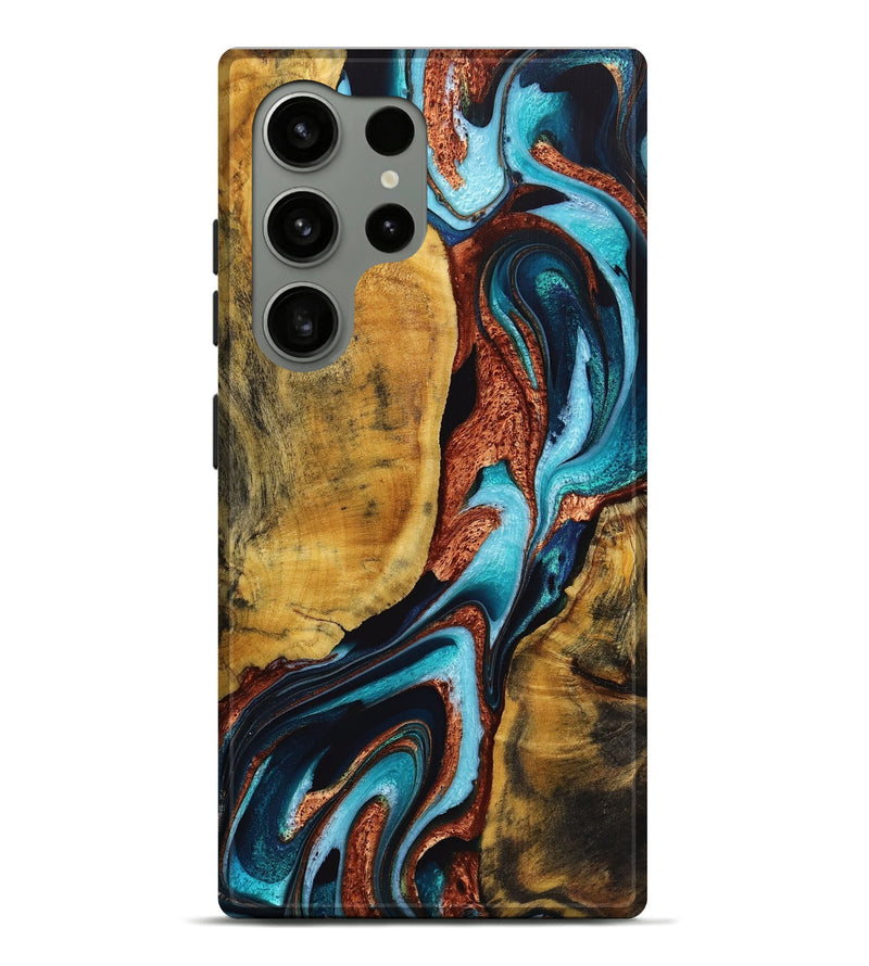 Galaxy S24 Ultra Wood+Resin Live Edge Phone Case - Kizzy (Teal & Gold, 721101)