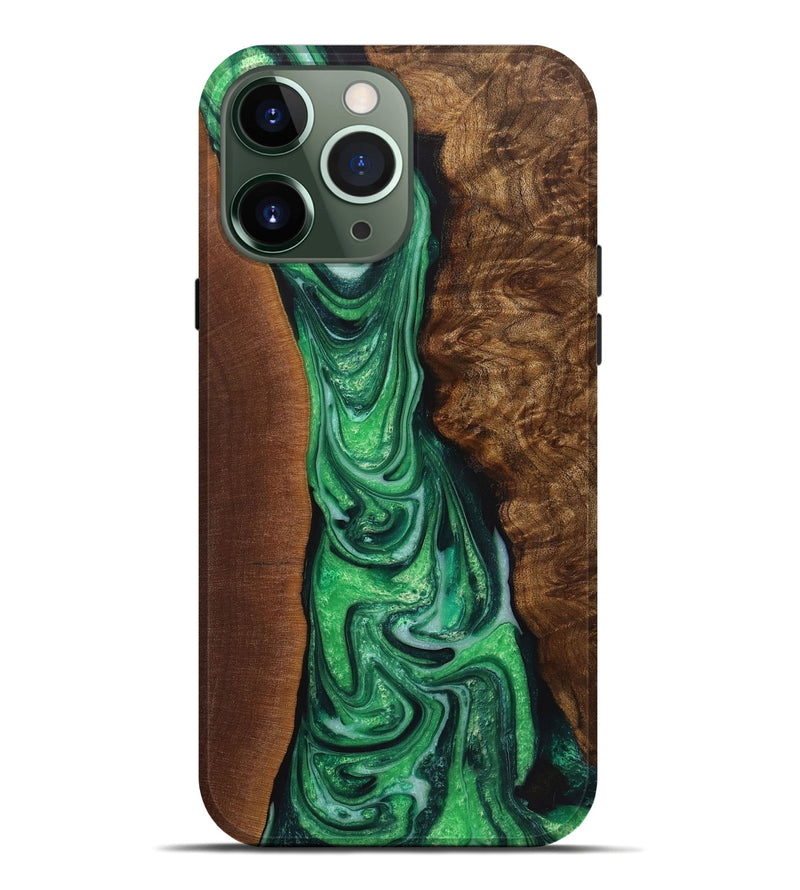 iPhone 13 Pro Max Wood+Resin Live Edge Phone Case - Eugene (Green, 721122)